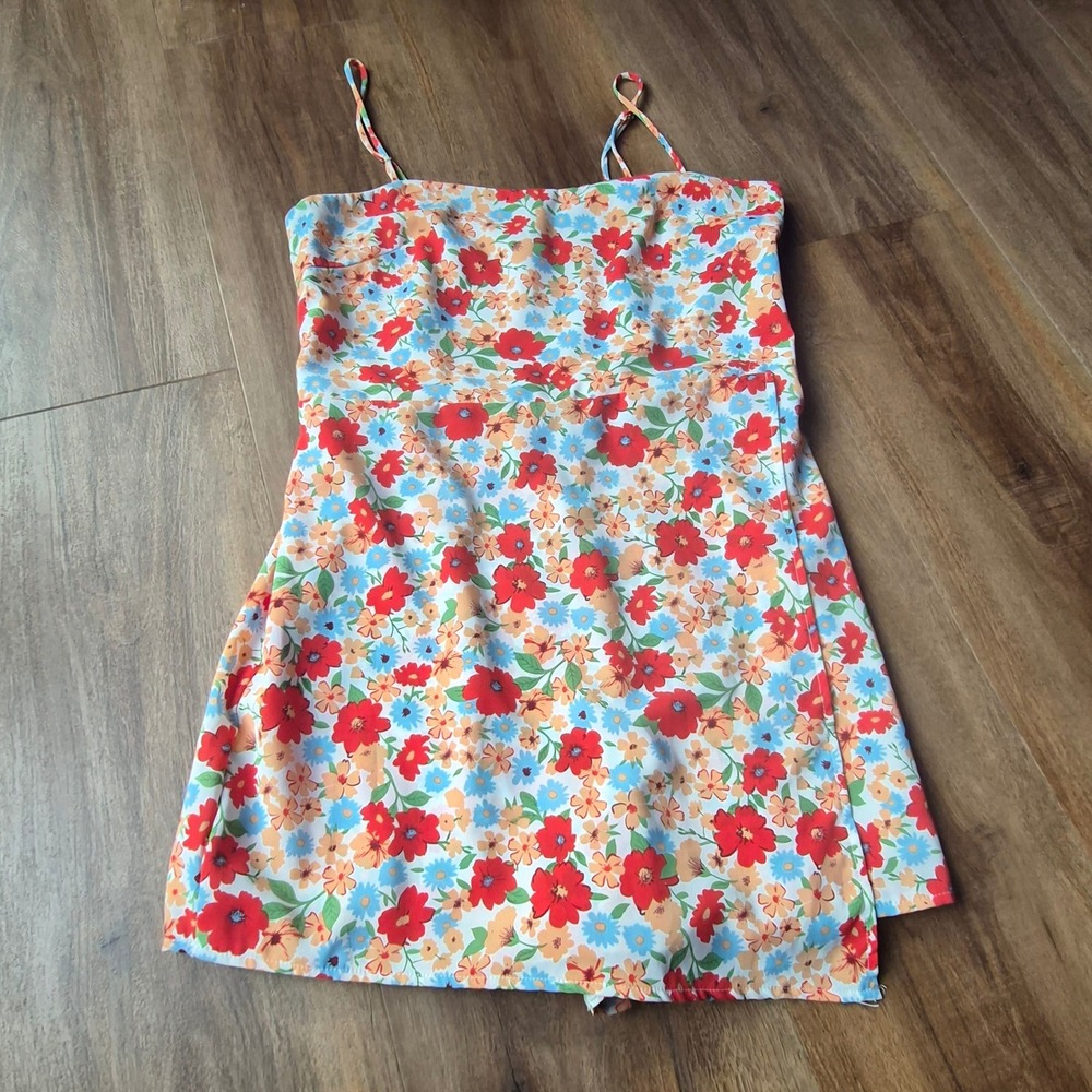 Willow + Root Floral Skort Romper Multi Color Smocked Back Large Cottagecore